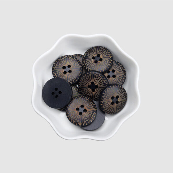 Round 4 Hole Black Baking Finish Laser Carved Vintage Pattern Poplar Wood Buttons 30pcs - Image 6
