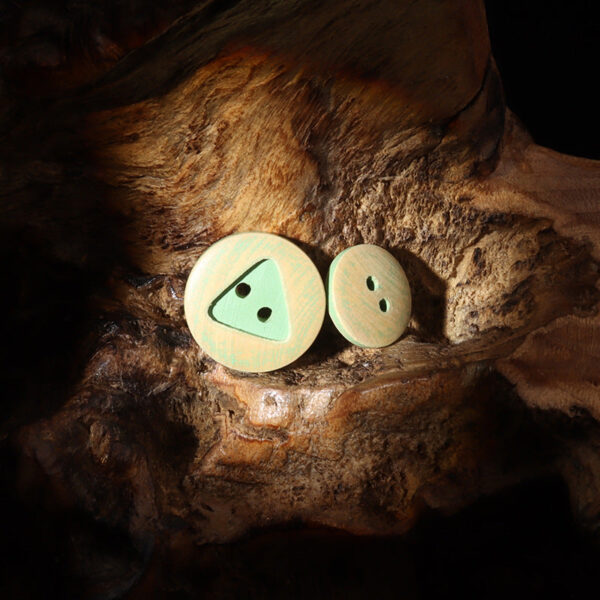Outer Circle Inner Triangle Vintage Turquoise & White Painted 2 Hole Wood Buttons 30pcs - Image 2