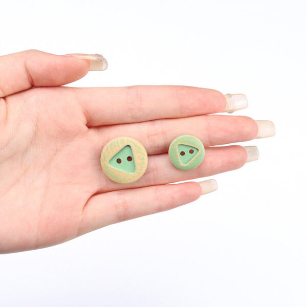 Outer Circle Inner Triangle Vintage Turquoise & White Painted 2 Hole Wood Buttons 30pcs - Image 3