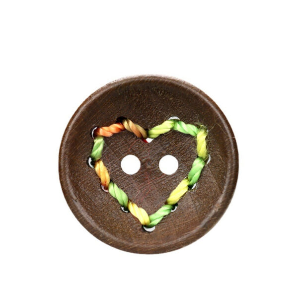 20mm Round 2 Hole Colored Threaded Heart Patterned Fashion Sweater Wood Buttons 20pcs - Image 2