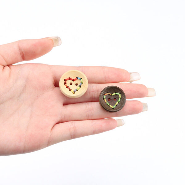 20mm Round 2 Hole Colored Threaded Heart Patterned Fashion Sweater Wood Buttons 20pcs - Image 3