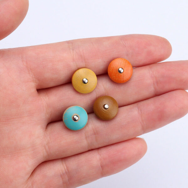 11.5mm Round Colored Natural Wood Buttons with Metal Shanks for Shirts 20pcs - Image 2