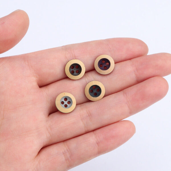 11.5mm Round 4 Hole Baked Wood Buttons in Grey,Purple-Red,Dark Brown,Grey-Blue 50PCS - Image 3