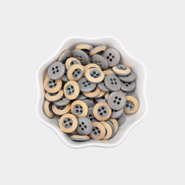 11.5mm Round 4 Hole Baked Wood Buttons in Grey,Purple-Red,Dark Brown,Grey-Blue 50PCS - Image 4