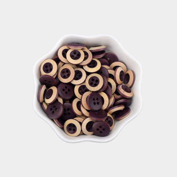 11.5mm Round 4 Hole Baked Wood Buttons in Grey,Purple-Red,Dark Brown,Grey-Blue 50PCS - Image 5