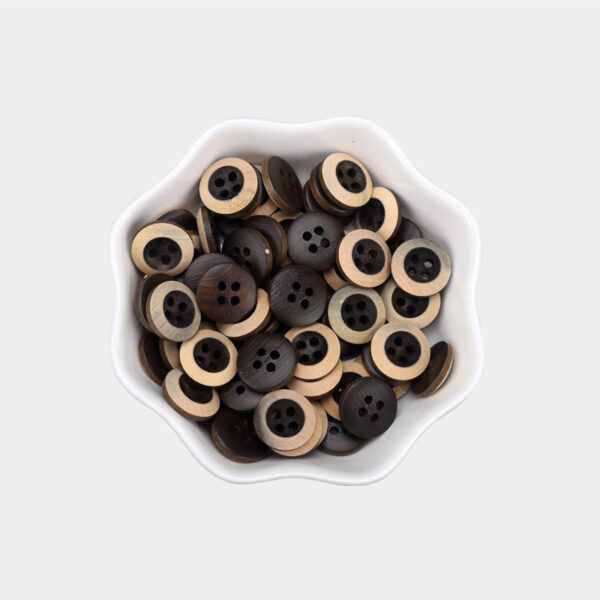 11.5mm Round 4 Hole Baked Wood Buttons in Grey,Purple-Red,Dark Brown,Grey-Blue 50PCS - Image 6