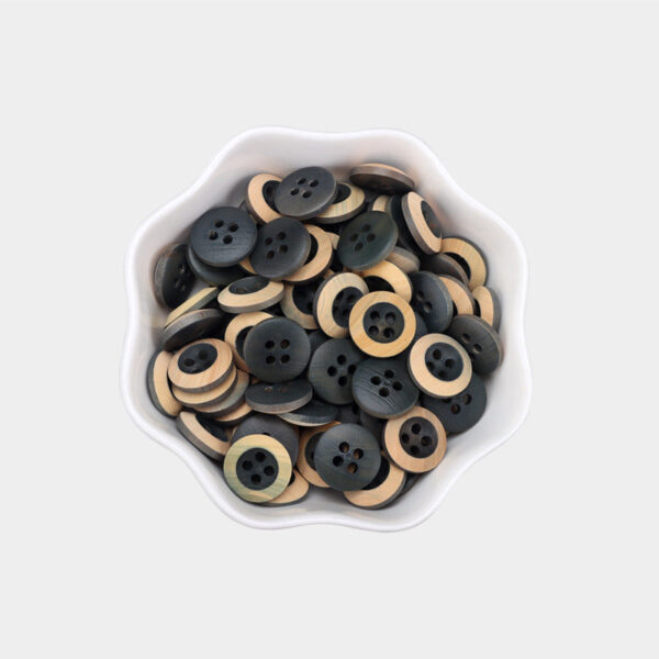 11.5mm Round 4 Hole Baked Wood Buttons in Grey,Purple-Red,Dark Brown,Grey-Blue 50PCS - Image 7