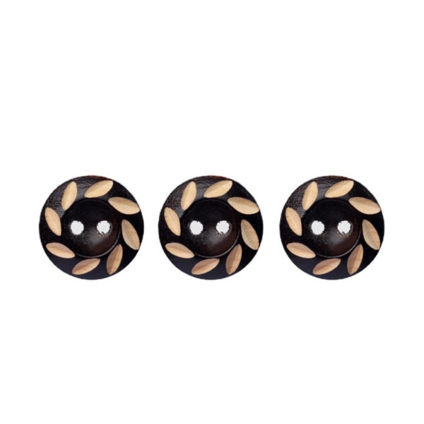 11.5mm Round 2 Hole Dark Brown Painted Laser Carved Natural Wood Buttons 40pcs - Image 2