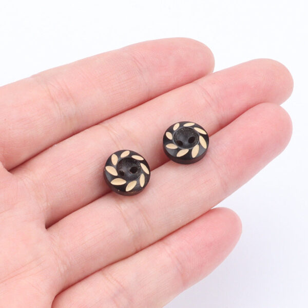 11.5mm Round 2 Hole Dark Brown Painted Laser Carved Natural Wood Buttons 40pcs - Image 4