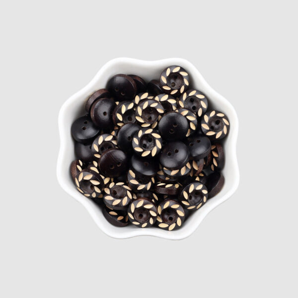 11.5mm Round 2 Hole Dark Brown Painted Laser Carved Natural Wood Buttons 40pcs - Image 5