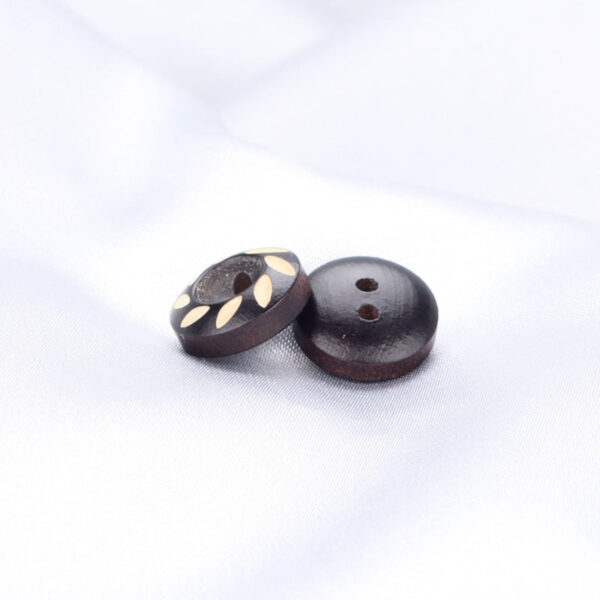11.5mm Round 2 Hole Dark Brown Painted Laser Carved Natural Wood Buttons 40pcs - Image 3
