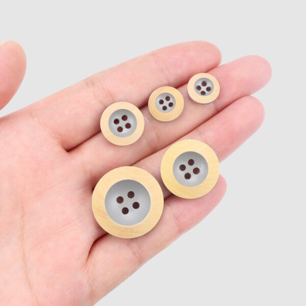 11.5-25mm Round 4 Hole Grey Painted Laser Sewing Poplar Wood Buttons - Image 5