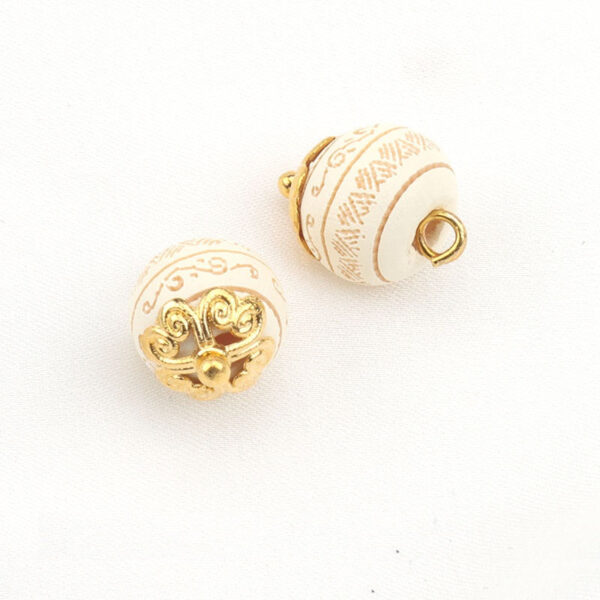 10mm Baking Finish Laser-Carved Pattern Wood Bead Buttons with Metal Shanks 20pcs - Image 2