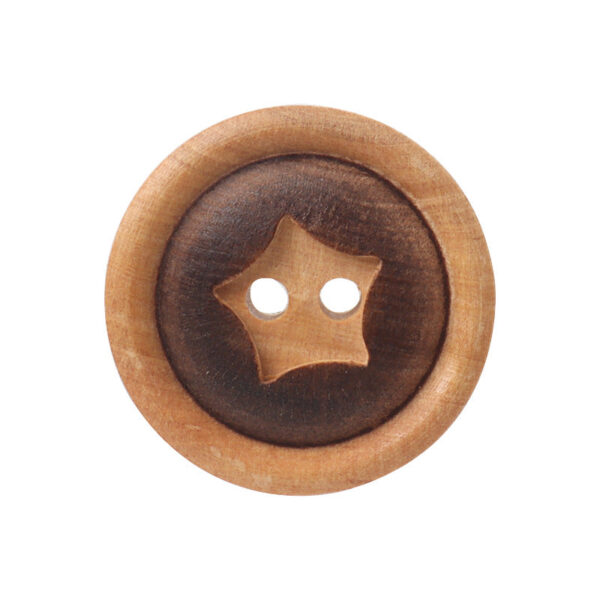 Round 2 Hole Poplar Wood Buttons Fire Burned Surface and Star Pattern