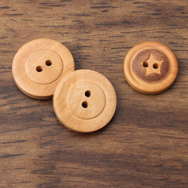 Round 2 Hole Poplar Wood Buttons Fire Burned Surface and Star Pattern - Image 2