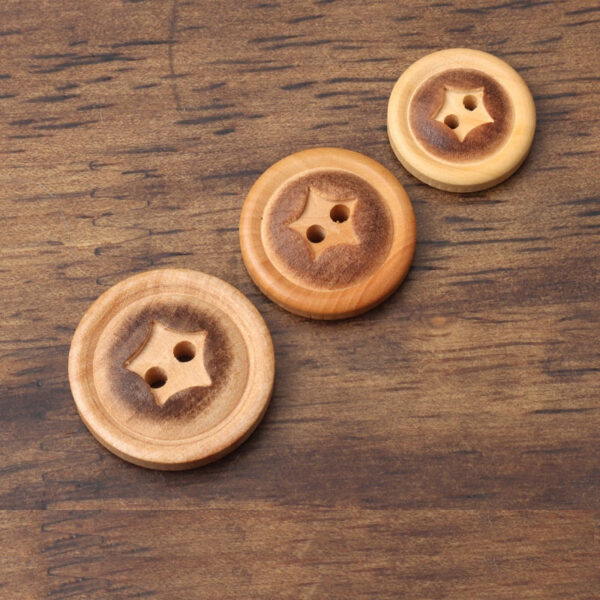 Round 2 Hole Poplar Wood Buttons Fire Burned Surface and Star Pattern - Image 3