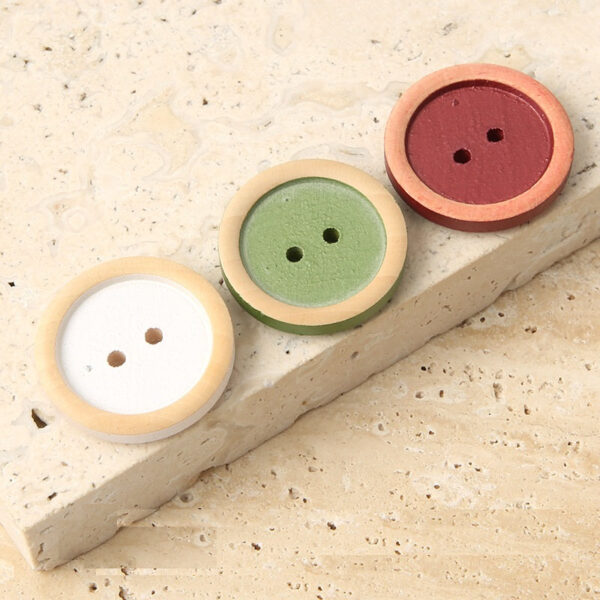 11-25mm Round 2 Hole Distressed Natural Wood Buttons with White Green Red Paint - Image 2