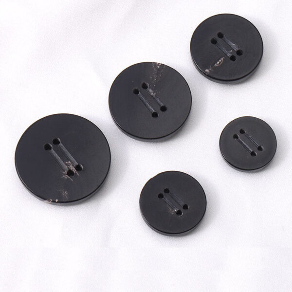 15-25mm Double Groove Black Round 4 Hole Genuine Horn Buttons 12pcs - Image 3