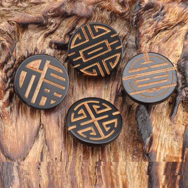 15mm Round Dark Yellow Natural Horn Buttons with Laser Engraved Chinese Character 20pcs - Image 2