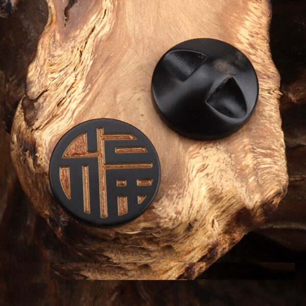 15mm Round Dark Yellow Natural Horn Buttons with Laser Engraved Chinese Character 20pcs - Image 3