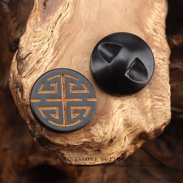 15mm Round Dark Yellow Natural Horn Buttons with Laser Engraved Chinese Character 20pcs - Image 4