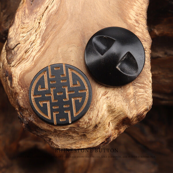 15mm Round Dark Yellow Natural Horn Buttons with Laser Engraved Chinese Character 20pcs - Image 6