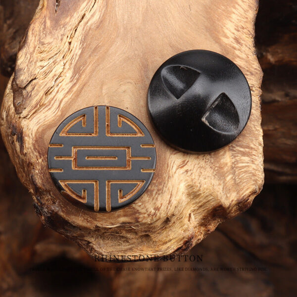 15mm Round Dark Yellow Natural Horn Buttons with Laser Engraved Chinese Character 20pcs - Image 7