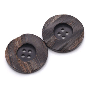 15-30mm Wide Edge Round 4 Hole Black Horn Buttons with Leather for Coats and Trench Coats