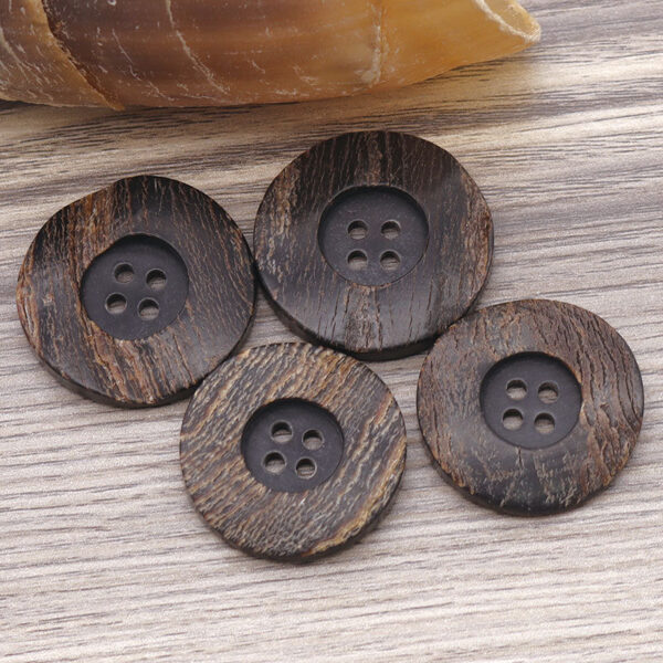 15-30mm Wide Edge Round 4 Hole Black Horn Buttons with Leather for Coats and Trench Coats - Image 2
