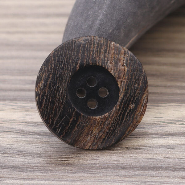 15-30mm Wide Edge Round 4 Hole Black Horn Buttons with Leather for Coats and Trench Coats - Image 4