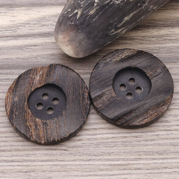 15-30mm Wide Edge Round 4 Hole Black Horn Buttons with Leather for Coats and Trench Coats - Image 3