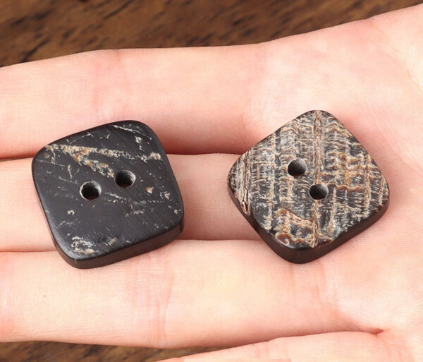 25mm Square 2 Hole Genuine Horn Buttons with Leather for Sweaters and Trench Coats 6PCS - Image 4