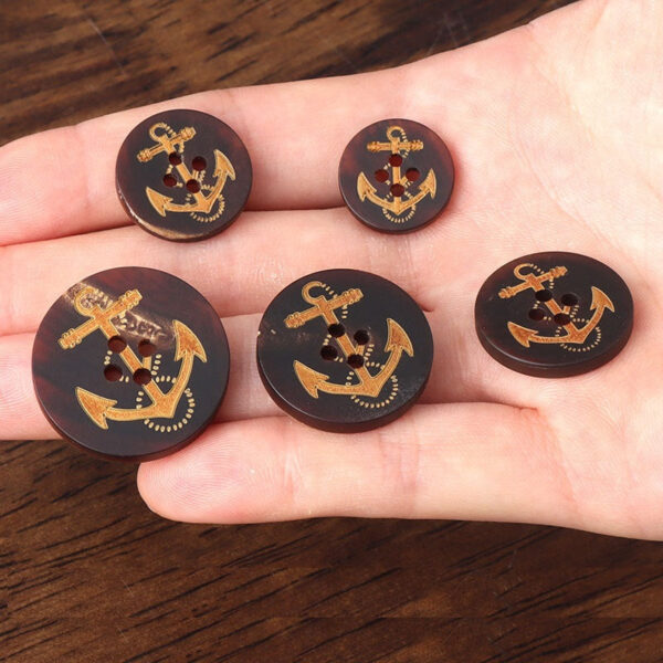 15-25mm Round 4 Hole Matte Buttons with Anchor Pattern for Navy Style Coats 10pcs - Image 2