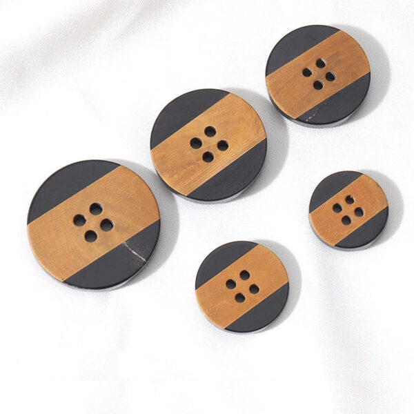 15 - 25mm Vintage Distressed Laser Yellowed Round 4 Hole Black Horn Buttons 10pcs - Image 2