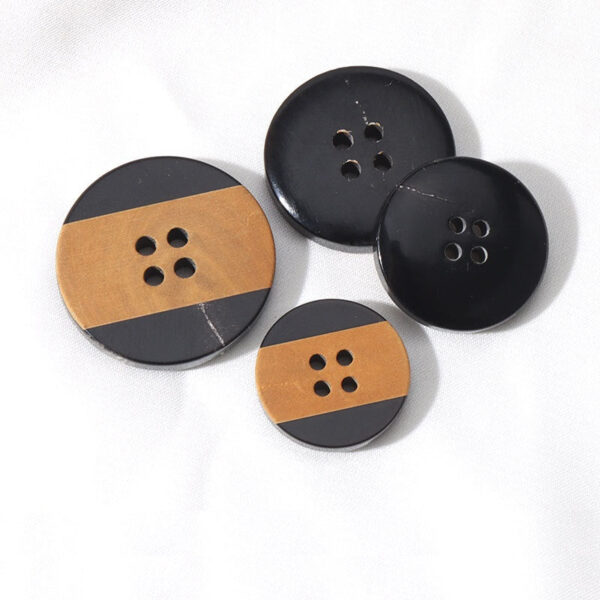 15 - 25mm Vintage Distressed Laser Yellowed Round 4 Hole Black Horn Buttons 10pcs - Image 3