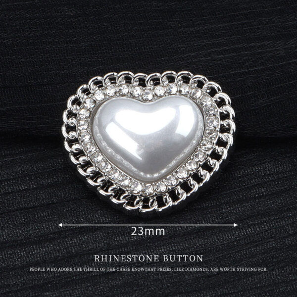 23mm Silver Heart-Shaped Pearl Metal Rhinestone Jackets Button 6pcs - Image 3