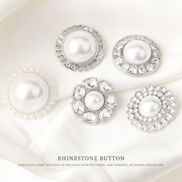 Round Silver Metal Pearl and Diamond Button for Woolen Coats 6pcs - Image 2