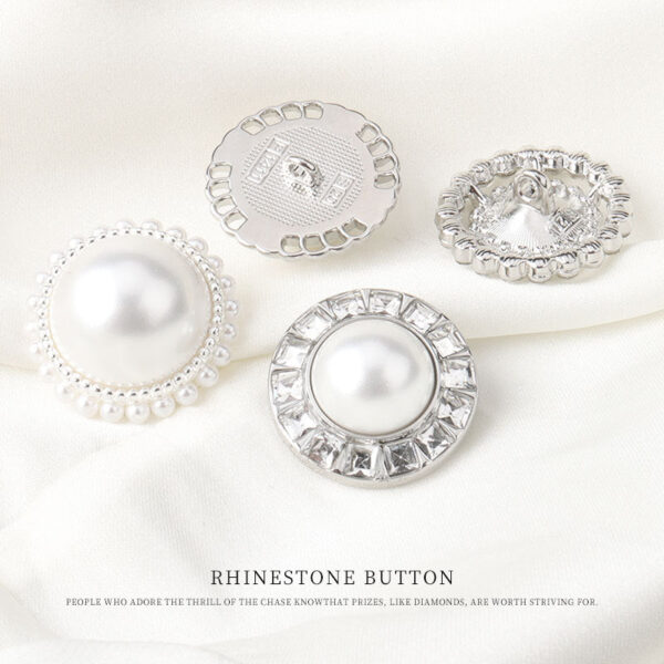 Round Silver Metal Pearl and Diamond Button for Woolen Coats 6pcs - Image 3