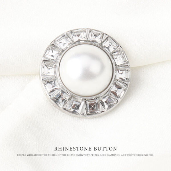 Round Silver Metal Pearl and Diamond Button for Woolen Coats 6pcs - Image 5