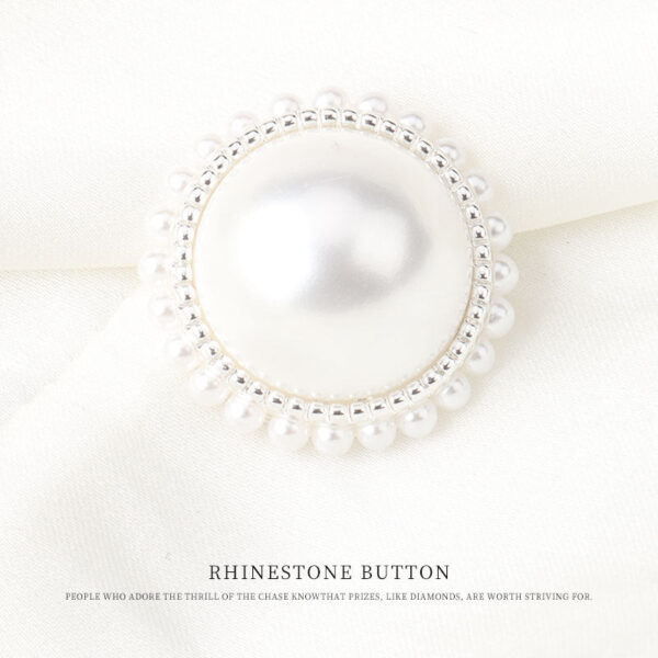 Round Silver Metal Pearl and Diamond Button for Woolen Coats 6pcs - Image 4