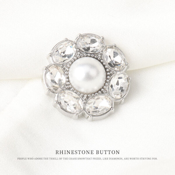 Round Silver Metal Pearl and Diamond Button for Woolen Coats 6pcs - Image 6