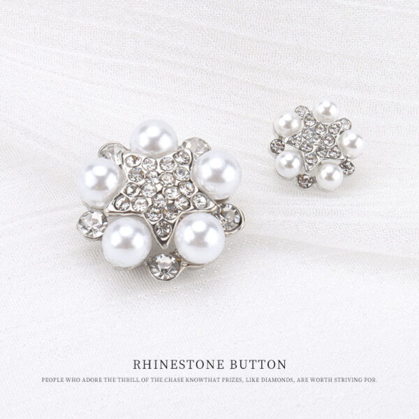 Silver Five-Pointed Star Pearl Rhinestone Metal Button 6pcs - Image 2