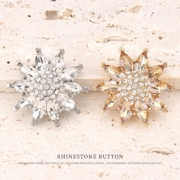 32mm Floral Shaped Metal Rhinestone Shank Buttons for Sweater Outerwear 2pcs - Image 2