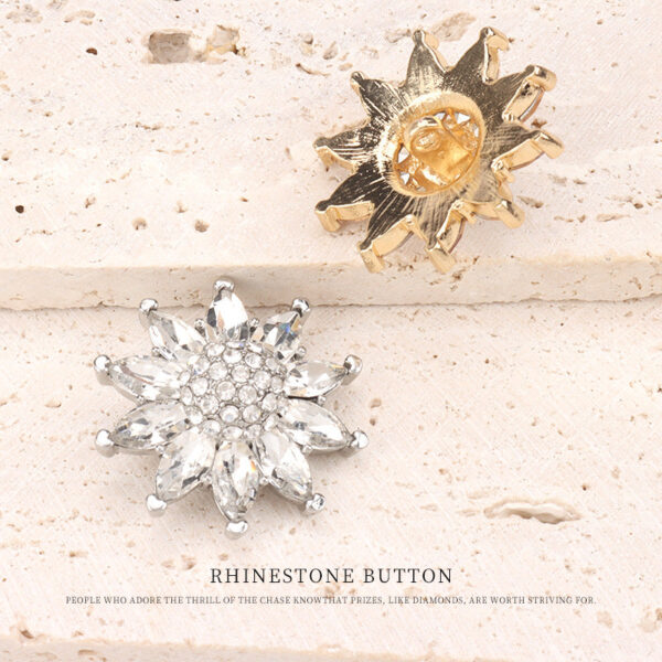 32mm Floral Shaped Metal Rhinestone Shank Buttons for Sweater Outerwear 2pcs - Image 3