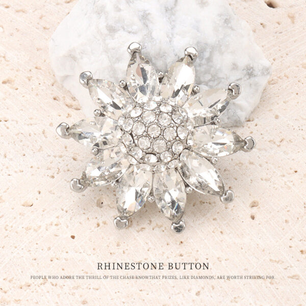 32mm Floral Shaped Metal Rhinestone Shank Buttons for Sweater Outerwear 2pcs - Image 5
