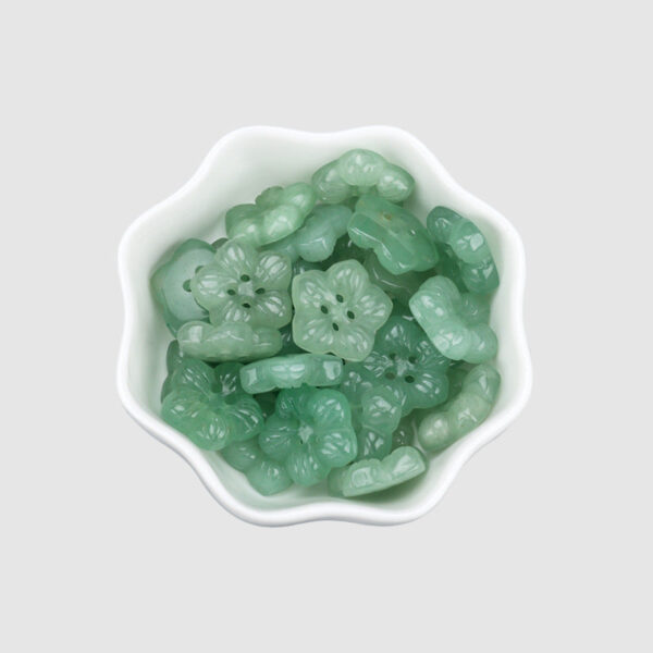 18mm Light Green Natural Aventurine Jade Hand Carved Petal Four Hole Buttons 2pcs - Image 2