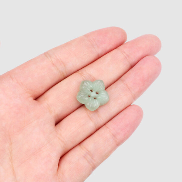 18mm Light Green Natural Aventurine Jade Hand Carved Petal Four Hole Buttons 2pcs - Image 3