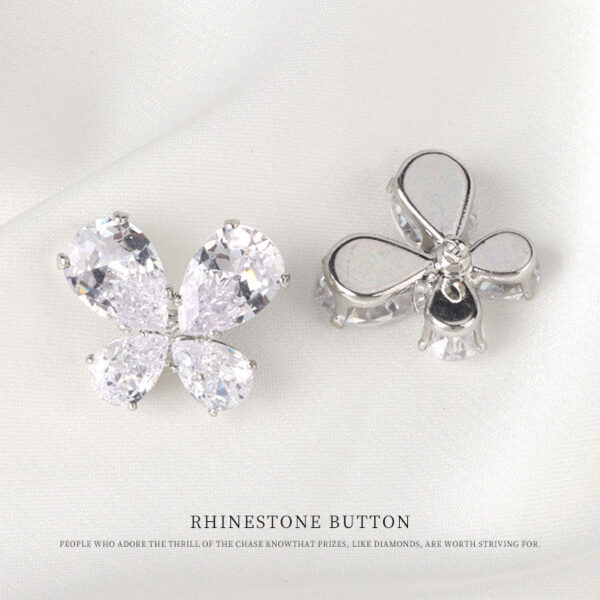 18mm Zircon Butterfly Metal Decorative Button for Women's Coats 4pcs