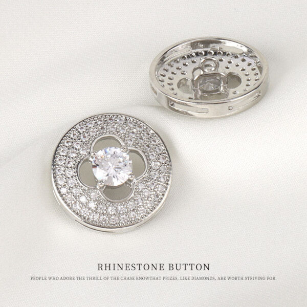 17mm Hollowed Four-Leaf Clover Zircon Decorative Buttons 2pcs - Image 3