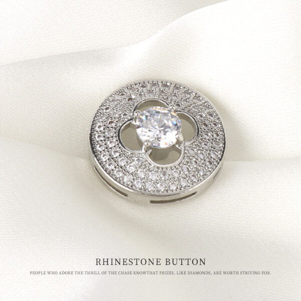 17mm Hollowed Four-Leaf Clover Zircon Decorative Buttons 2pcs - Image 2